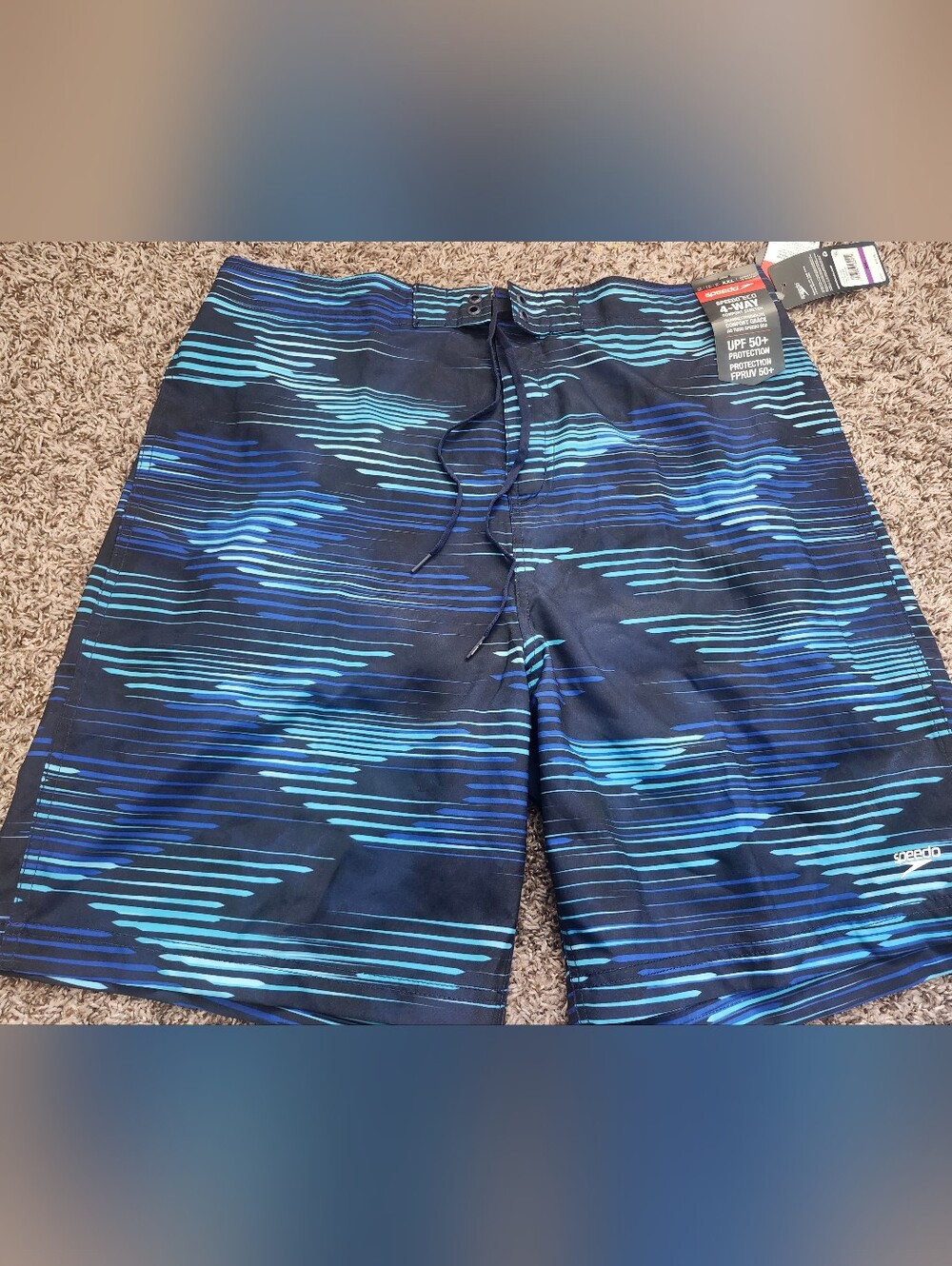 Speedo Size XXL Blue Striped Swim Shorts